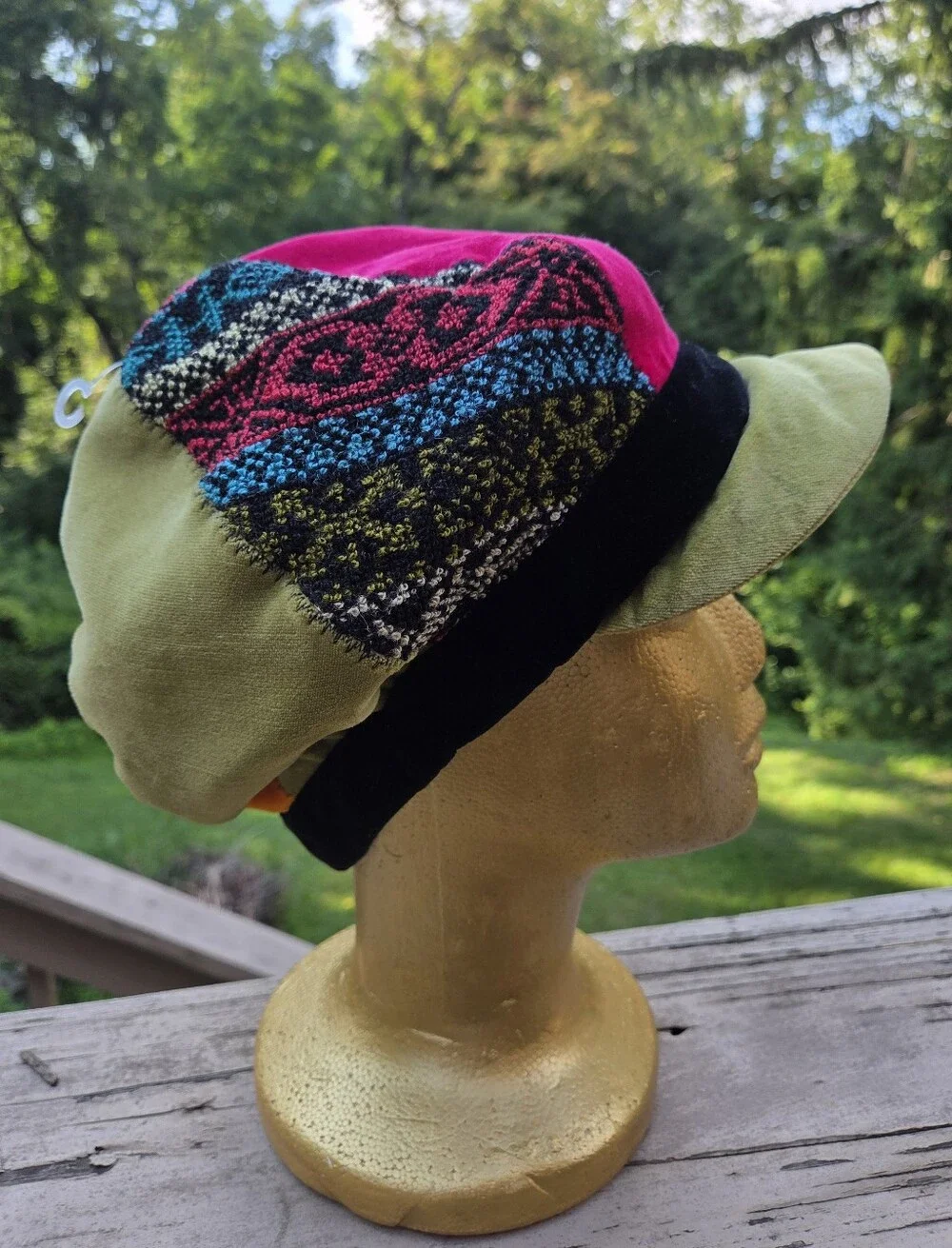 Colorblock Bohemian Newsboy Cap - Pink, Teal, Olive, Black